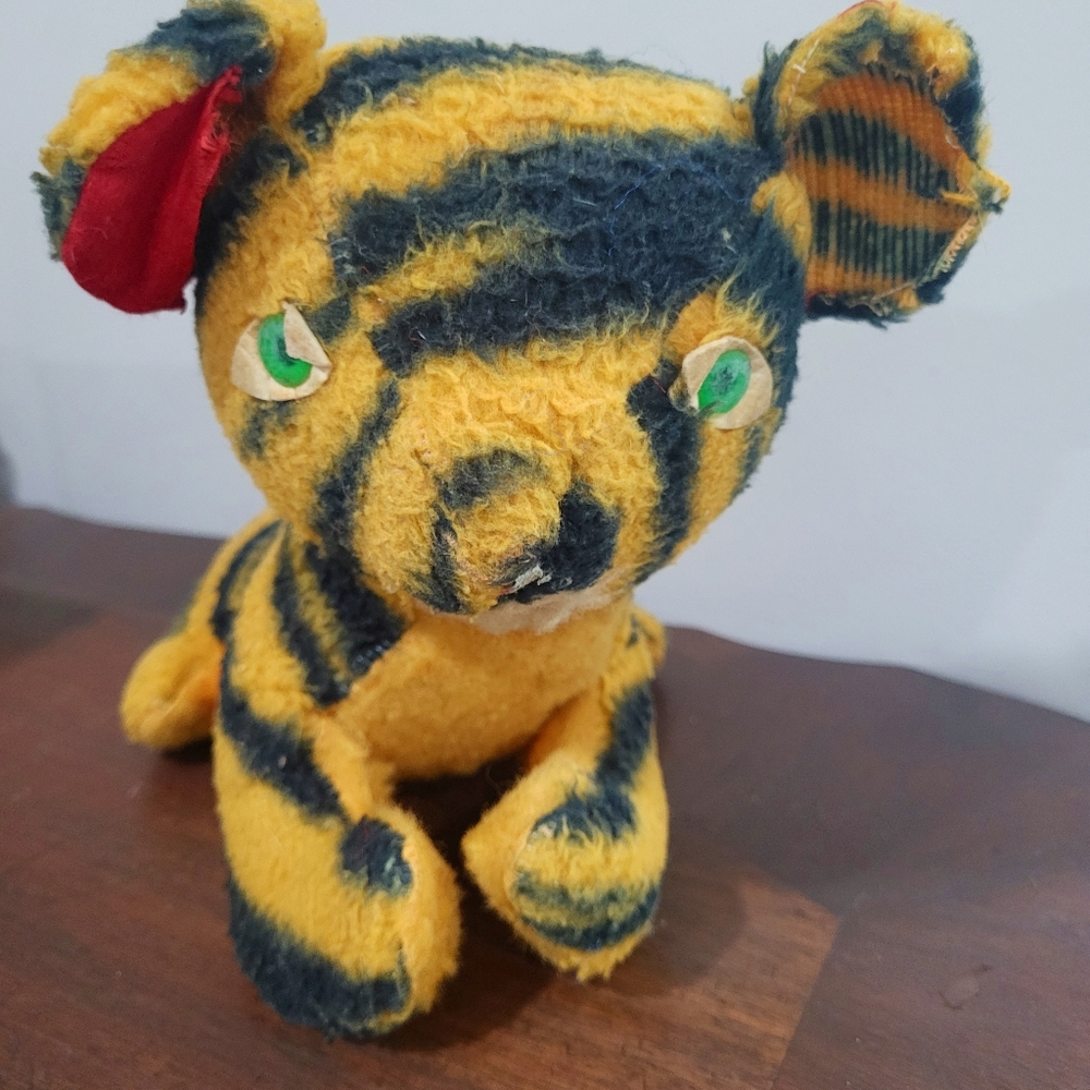 Vintage Tiger Plush Stuffed Animal Striped Orange Black 9" 1970s Toy